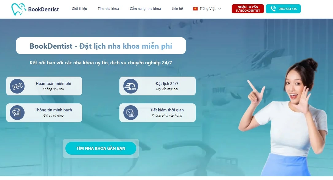 BookDentist thiết kế với giao diện trực quan, bố cục rõ ràng.