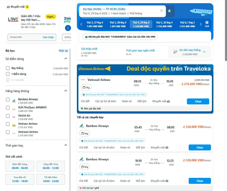 Cập nhật giá vé máy bay trong dịp lễ.
