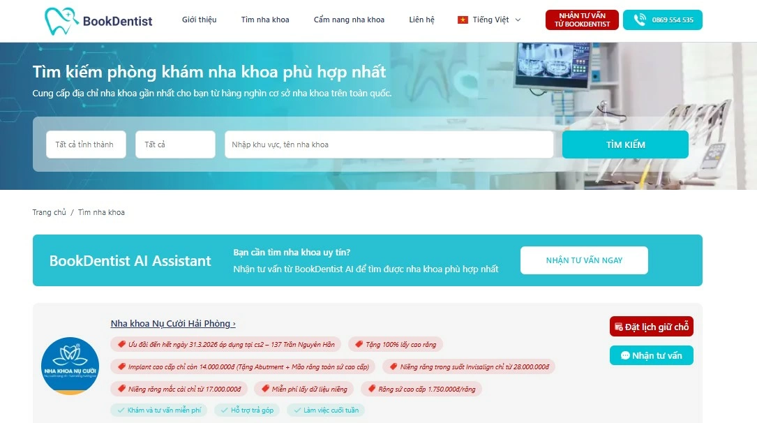 Tra cứu phòng khám theo khu vực dễ dàng trên BookDentist.