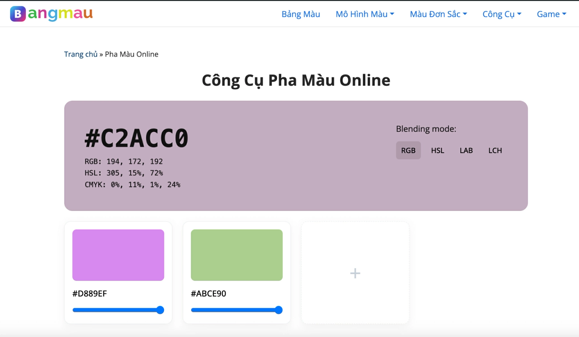 Công cụ pha màu Online tại Bangmau.vn.