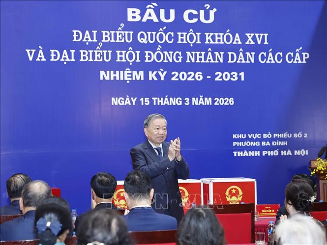 Tổng Bí thư Tô Lâm dự lễ khai mạc và bỏ phiếu bầu cử tại Khu vực bỏ phiếu số 02 phường Ba Đình, thành phố Hà Nội. Ảnh: Thống Nhất/TTXVN
