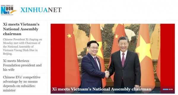 The meeting between NA Chairman Vuong Dinh Hue and General Secretary of the CPC Central Committee and President of China Xi Jinping is highlighted on Xinhuas website