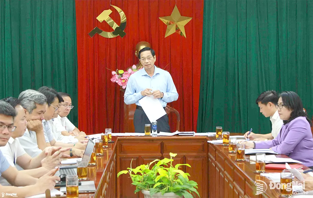 Phó chủ tịch UBND tỉnh Võ Văn Phi phát biểu chỉ đạo tại buổi làm việc nghe báo cáo về Đề án Sắp xếp các đơn vị hành chính cấp xã trên địa bàn tỉnh. Ảnh: Hồ Thảo
