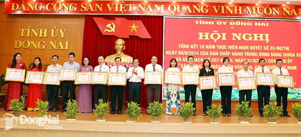 Phó chủ tịch UBND tỉnh Nguyễn Sơn Hùng trao bằng khen cho các cá nhân. Ảnh: Huy Anh