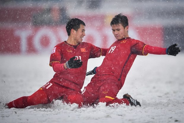 Nguyen Quang Hai celebrates after scoring his life-time goal ‘Rainbow in the Snow during the 2018 AFC Asian U23 Cup. Hải is one the tournaments top 10 talents. (Photo: bongdadoisong.vn)
