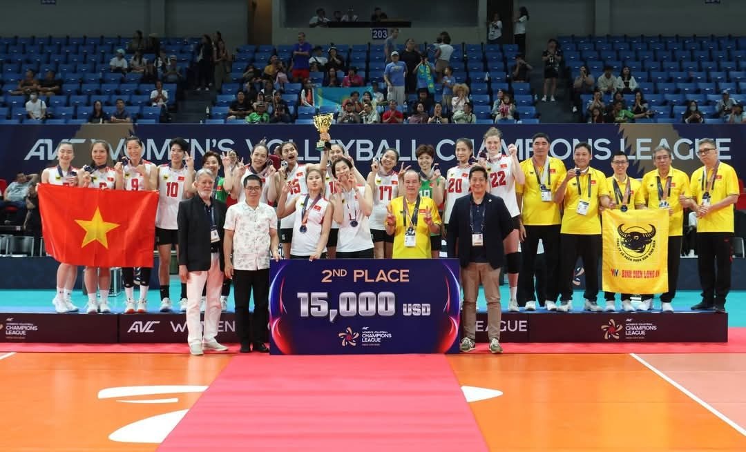 Câu lạc bộ VTV Bình Điền Long An giành ngôi á quân giải bóng chuyền các CLB nữ châu Á 2025. Ảnh:  AVF