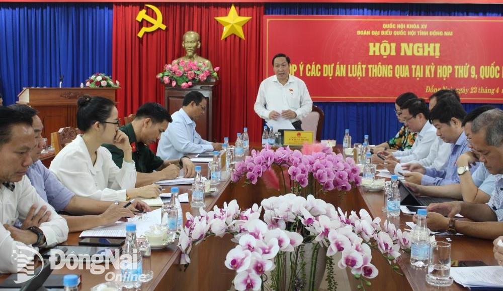 Phó trưởng Đoàn chuyên trách Đoàn Đại biểu Quốc hội tỉnh phát biểu tại hội nghị. Ảnh: H.Thảo