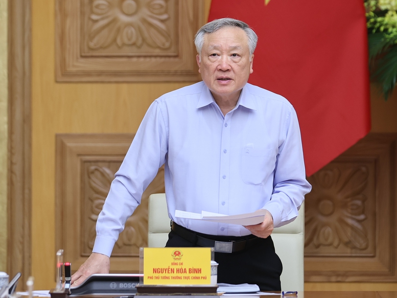 Phó Thủ tướng Thường trực Chính phủ Nguyễn Hòa Bình phát biểu tại cuộc họp. Ảnh: VGP/Nhật Bắc