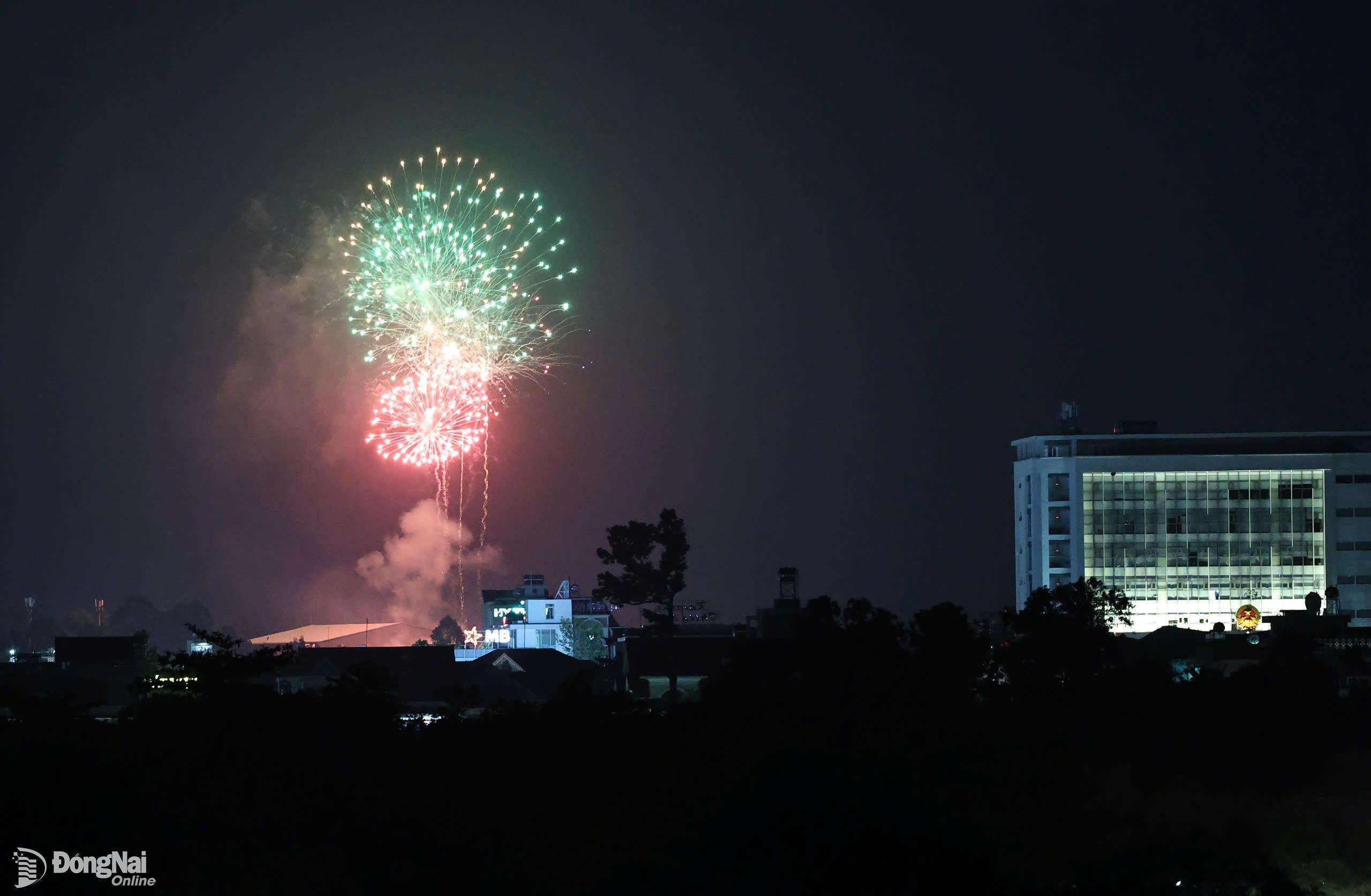 Pháo hoa mừng kỷ niệm 50 năm Ngày giải phóng miền Nam, thống nhất đất nước tại thành phố Biên Hòa. Ảnh: Công Nghĩa