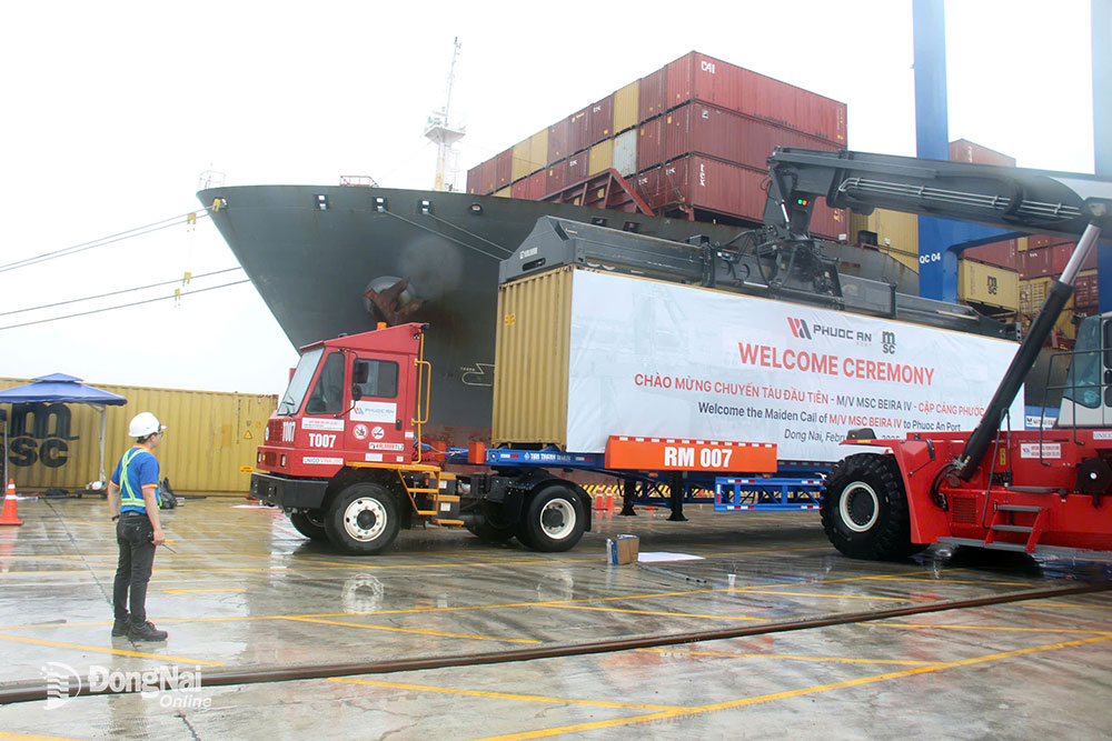 Hoạt động hỗ trợ vận tải tại cảng Phước An (huyện Nhơn Trạch). Ảnh: H.Quân