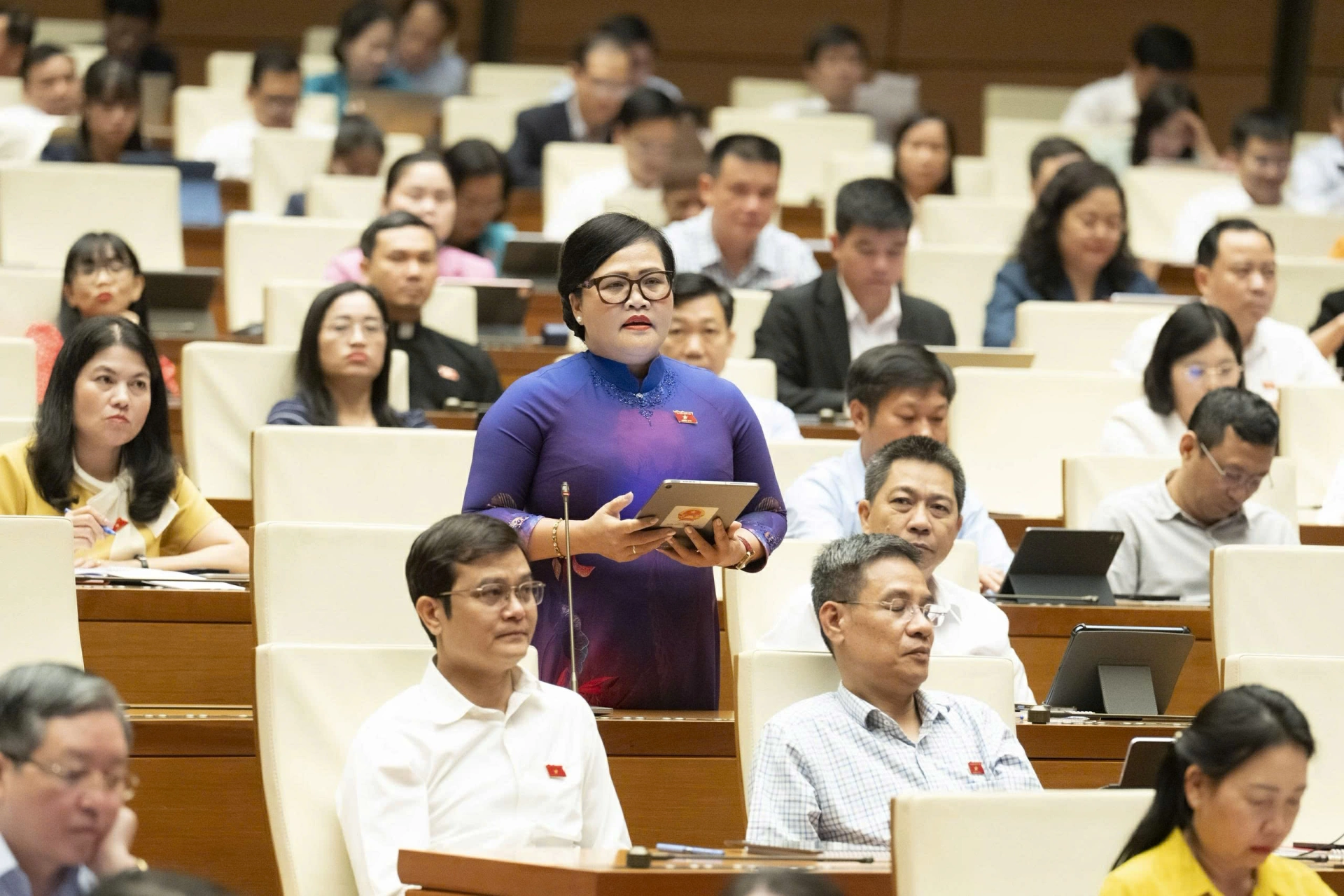 Đại biểu Nguyễn Thị Sửu, đoàn ĐBQH thành phố Huế phát biểu