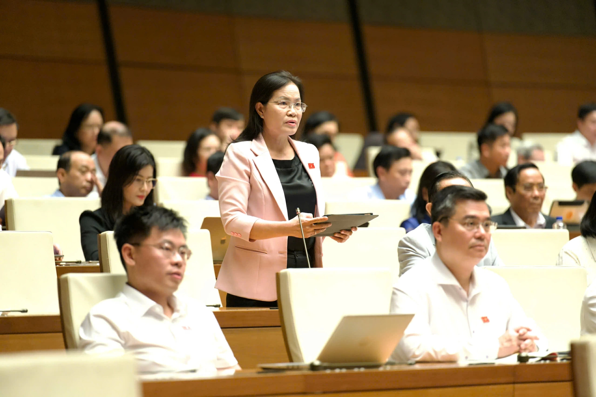 Đại biểu Nguyễn Thị Hồng Hạnh – Đoàn ĐBQH TP Hồ Chí Minh đóng góp ý kiến tại phiên họp