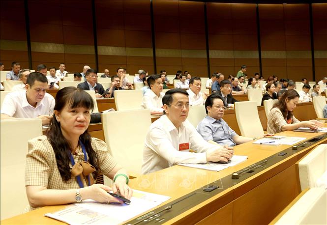 Các đại biểu tham dự Hội nghị tại điểm cầu chính Hội trường Diên Hồng, Nhà Quốc hội. Ảnh: Phương Hoa/TTXVN
