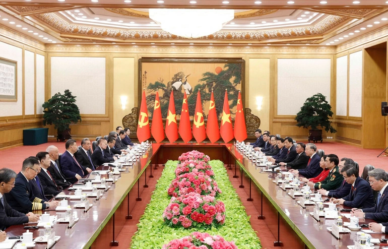 Tổng Bí thư, Chủ tịch nước Tô Lâm hội đàm với Tổng Bí thư, Chủ tịch nước Trung Quốc Tập Cận Bình. (Ảnh: Thống Nhất/TTXVN)
