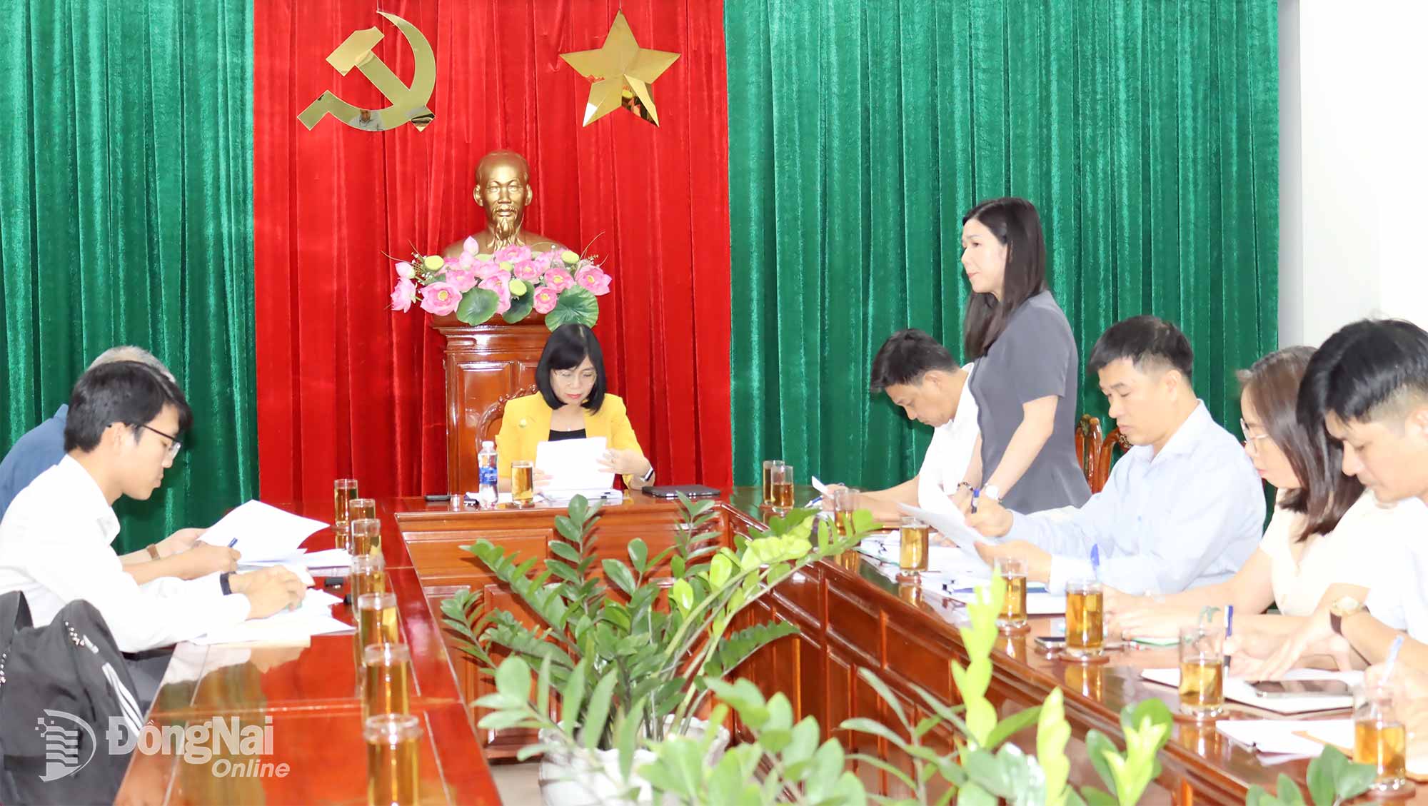 Giám đốc Quỹ Nông nghiệp và Môi trường Tống Thị Hằng báo cáo tại buổi làm việc. Ảnh: Hoàng Lộc