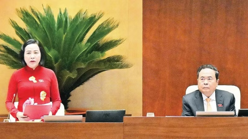 Chủ tịch Quốc hội Trần Thanh Mẫn và Phó Chủ tịch Quốc hội Nguyễn Thị Thanh chủ trì, điều hành phiên họp. (Ảnh DUY LINH)
