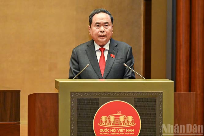 Đồng chí Trần Thanh Mẫn phát biểu nhậm chức Chủ tịch Quốc hội khoá XVI. Ảnh: Duy Linh