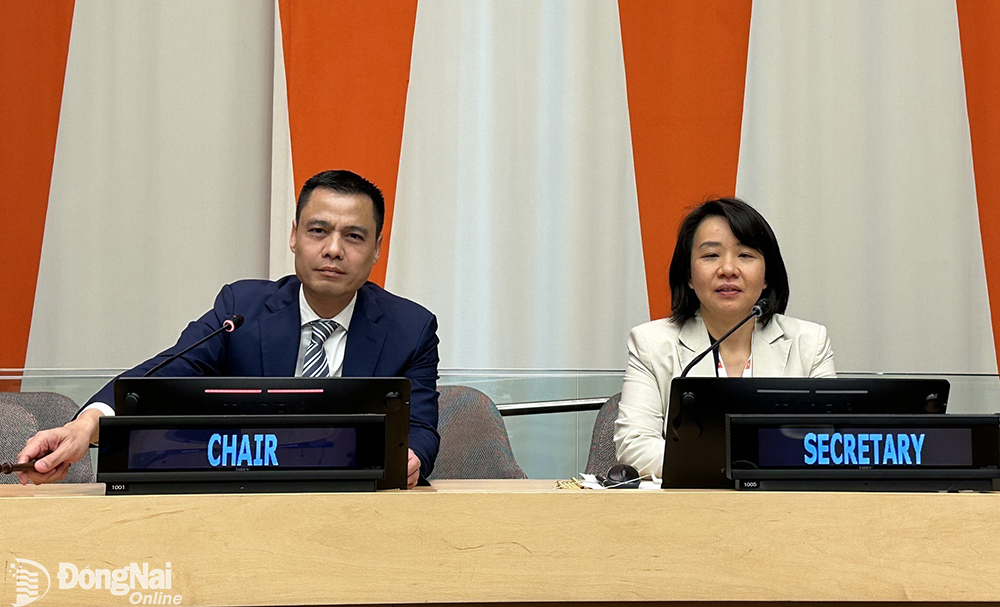Đại sứ Đặng Hoàng Giang (trái), Trưởng Phái đoàn Thường trực Việt Nam tại Liên hợp quốc phát biểu tại phiên họp. Ảnh: TTXVN