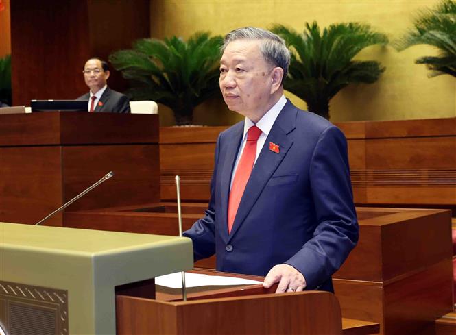 Chủ tịch nước Tô Lâm phát biểu nhậm chức. Ảnh: TTXVN


