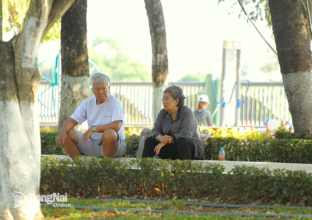 Bà Nguyễn Thị Huệ thường cùng chồng ngồi dưới những bóng cây công viên Nguyễn Văn Trị tránh nóng. Ảnh: Thủy Tiên