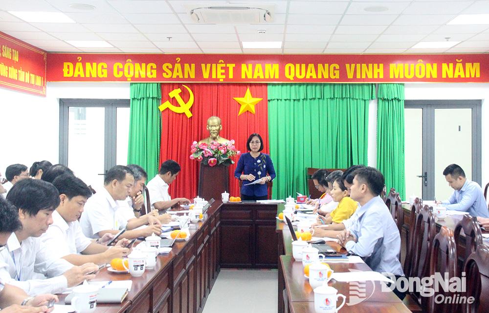 Phó chủ tịch UBND tỉnh Nguyễn Thị Hoàng phát biểu kết luận tại buổi làm việc. Ảnh: Hải Quân