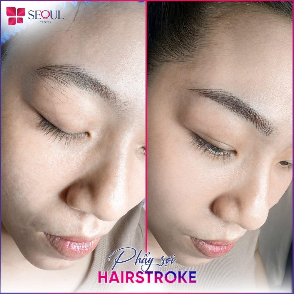 Công nghệ phẩy sợi Hairstroke hiện đại giúp khách hàng sở hữu dáng mày cực chuẩn dáng, tự nhiên, gương mặt hài hòa.