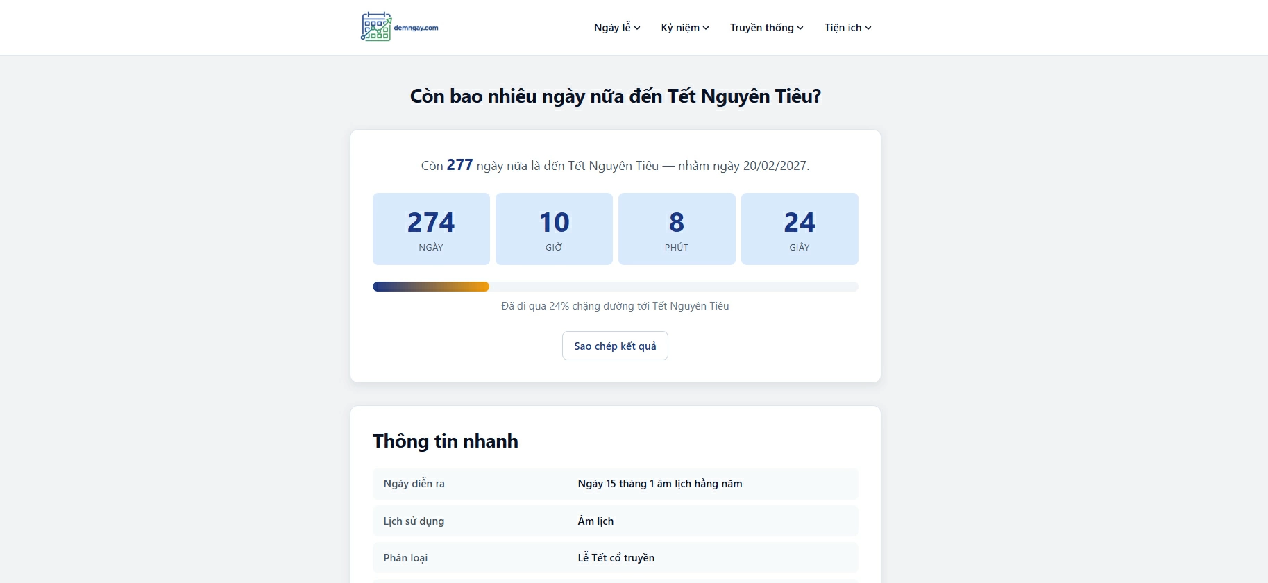 Đếm thời gian với các ngày lễ truyền thống tại Việt Nam.