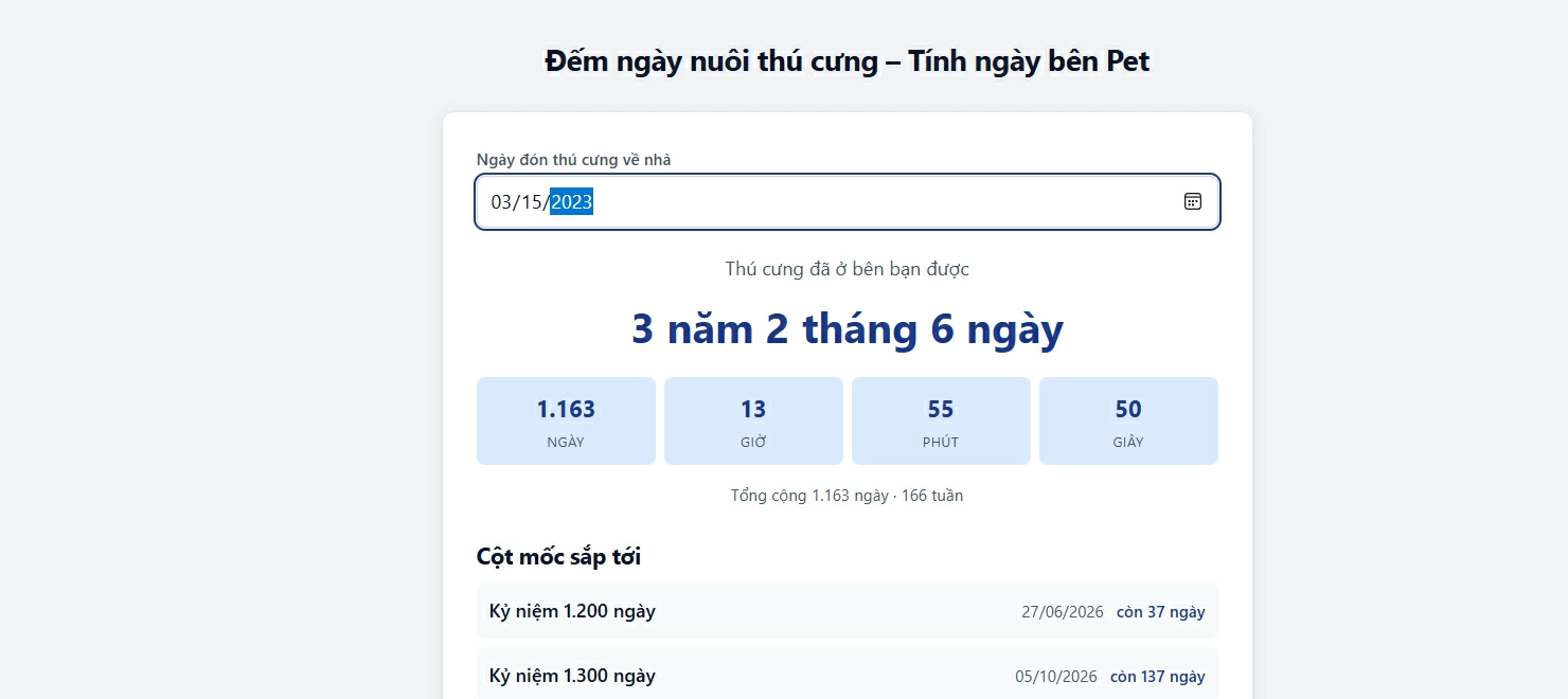 Nhiều tiện ích đếm thời gian thú vị được tích hợp tại Đếm ngày Online.