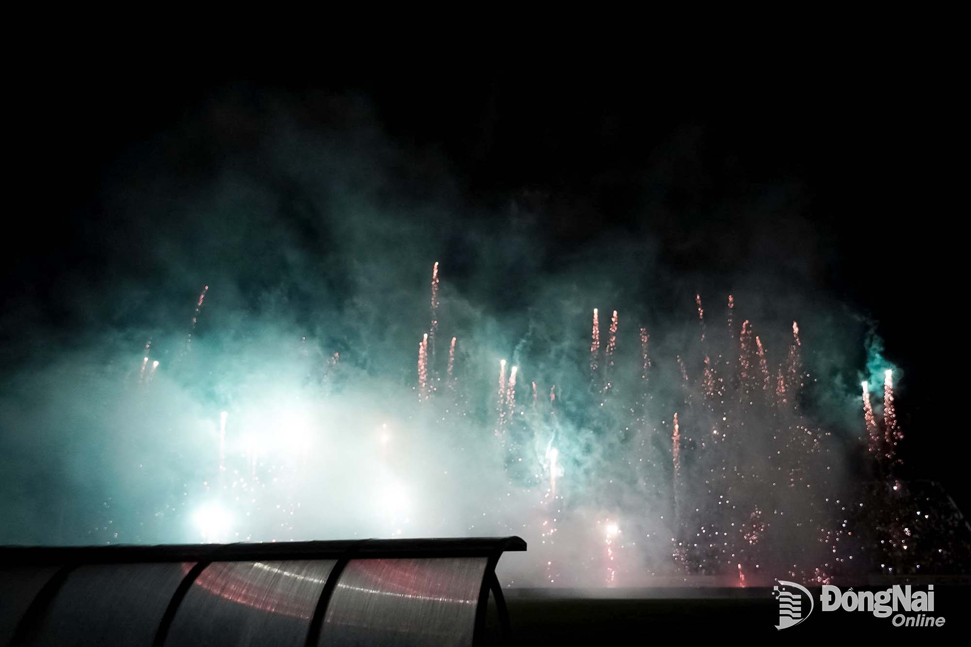Fireworks illuminate the sky above Binh Phuoc Stadium. Photo: Nguyen Tan

