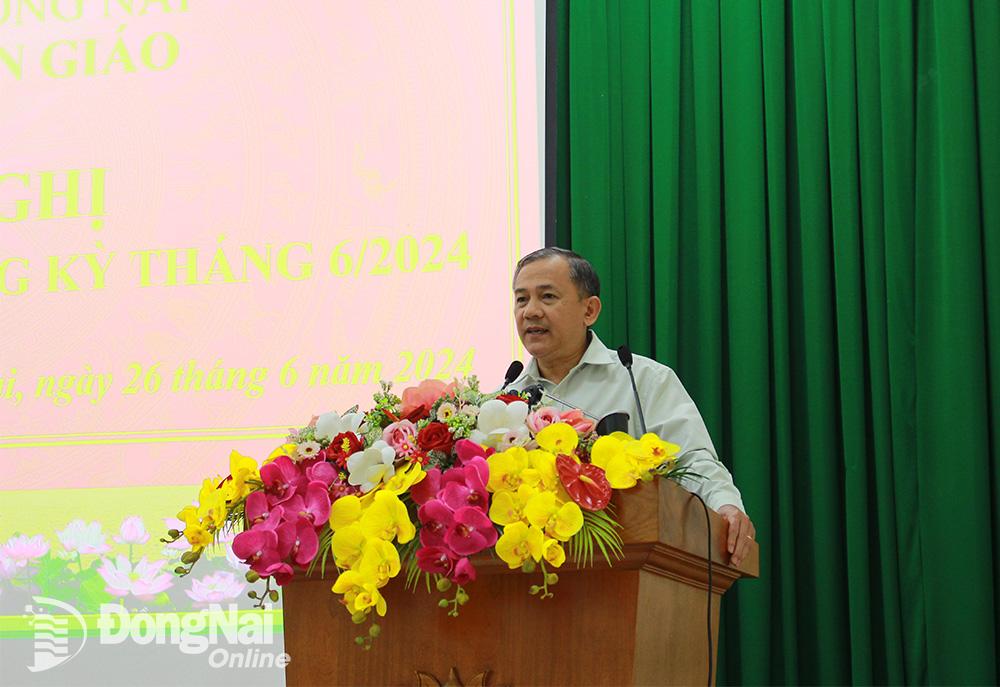 Phó trưởng ban Tuyên giáo Tỉnh ủy Phạm Tấn Linh định hướng công tác tuyên truyền trong tháng 7. Ảnh :H.Thảo