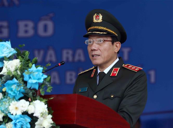 Thượng tướng Lương Tam Quang, Uỷ viên Trung ương Đảng, Thứ trưởng Bộ Công an phát biểu. Ảnh: Phạm Kiên - TTXVN
