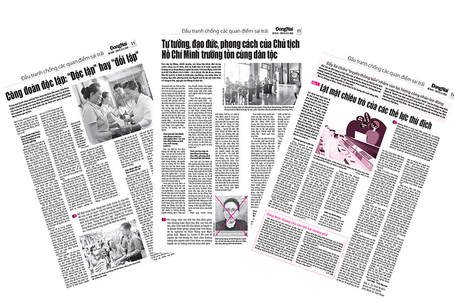 Một số bài báo trong chuyên trang Đấu tranh chống các quan điểm sai trái của Báo Đồng Nai.