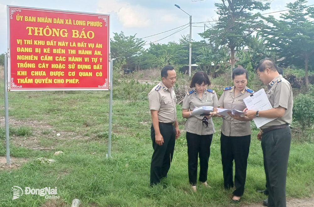 Đoàn công tác của Tổng cục Thi hành án dân sự đi kiểm tra thực địa tại huyện Long Thành. Ảnh: A.Nhơn