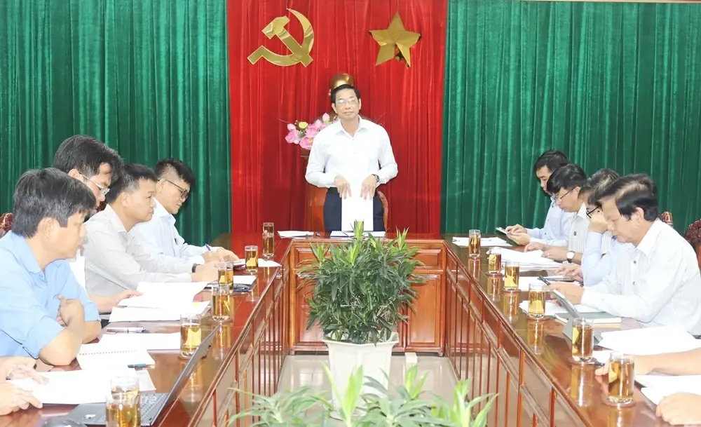 Phó chủ tịch UBND tỉnh Võ Văn Phi phát biểu tại buổi làm việc. Ảnh: Hoàng Lộc
