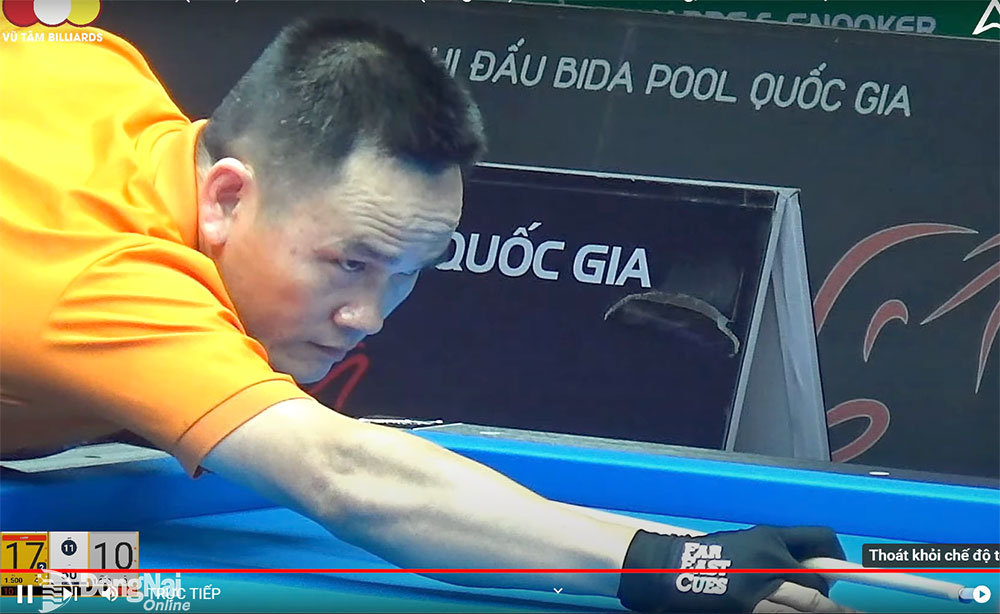 Tay cơ Trần Đức Minh giành hạng ba nội dung carom 3 băng giải billiards & snooker vô địch quốc gia. Ảnh chụp màn hình