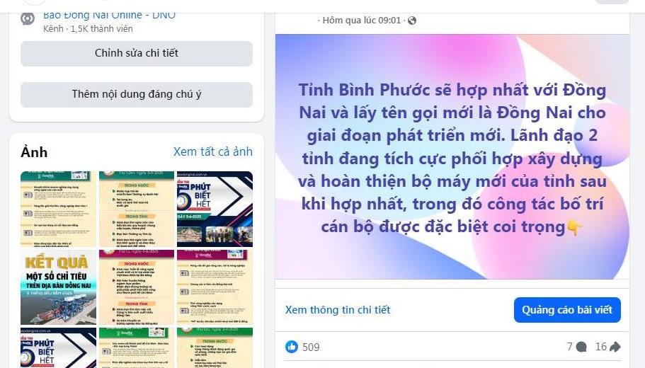 Các thông tin được đăng tải trên trang Facebook Báo Đồng Nai được người dùng mạng xã hội quan tâm, theo dõi.