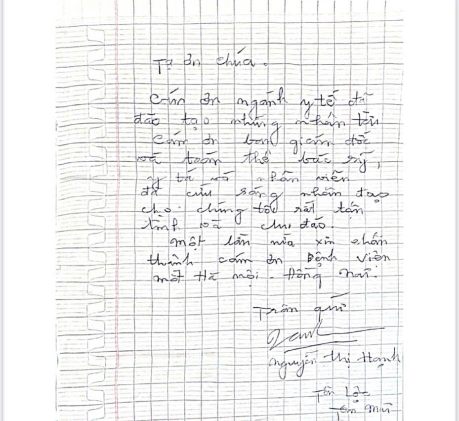 Một lá thư cảm ơn của bệnh nhân gửi đến các y, bác sĩ Bệnh viện Mắt Hà Nội - Đồng Nai.