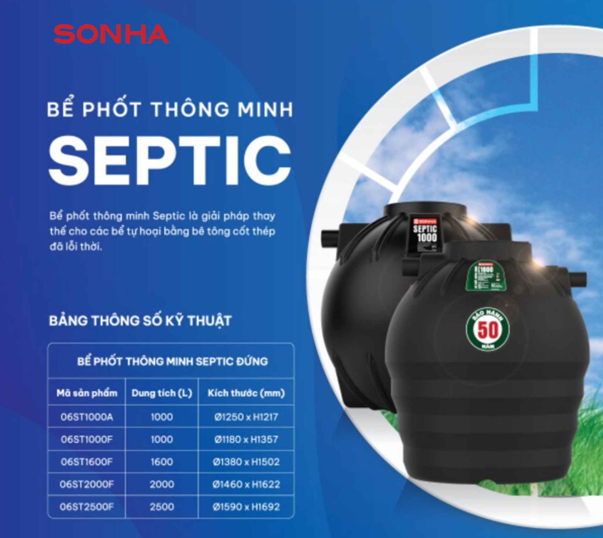 Bồn tự hoại Sơn Hà giúp xử lý nước thải an toàn và thi công nhanh chóng.