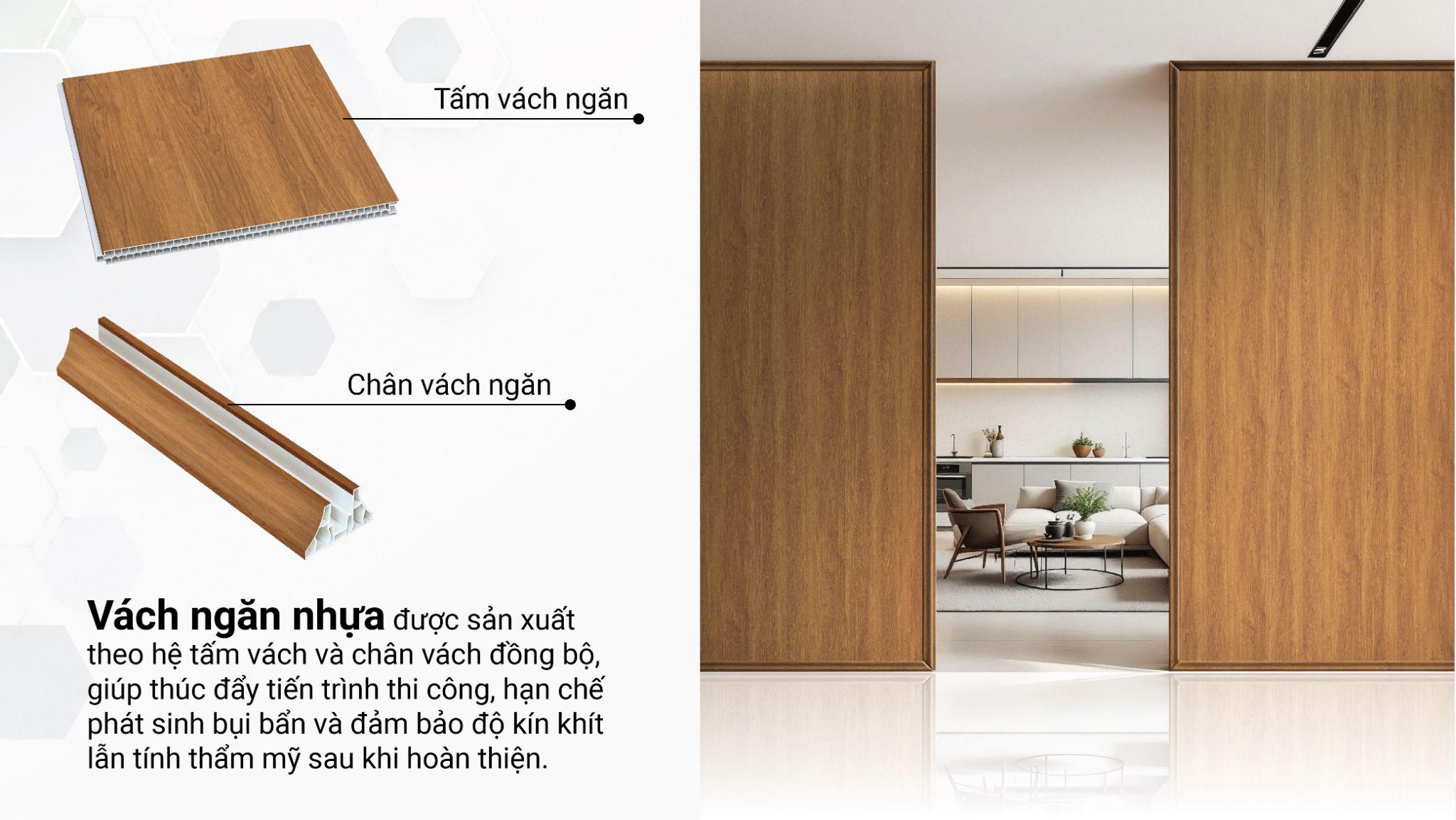 Kết cấu hoàn thiện của một hệ vách ngăn nhựa.