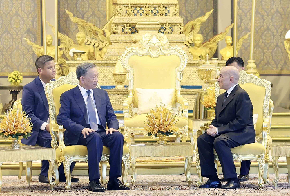 Chủ tịch nước Tô Lâm hội kiến Quốc vương Norodom Sihamoni. Ảnh: TTXVN