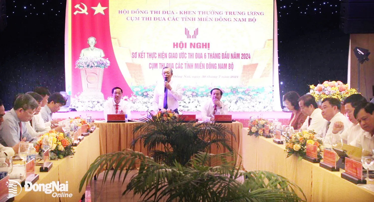 Quang cảnh Hội nghị Sơ kết thực hiện giao ước thi đua 6 tháng đầu năm 2024; Cụm thi đua các tỉnh miền Đông Nam Bộ. Ảnh: Ly Na