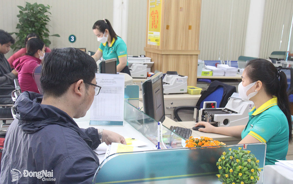 Hoạt động giao dịch ngân hàng tại một chi nhánh ngân hàng ở thành phố Biên Hòa. Ảnh: H.Hải