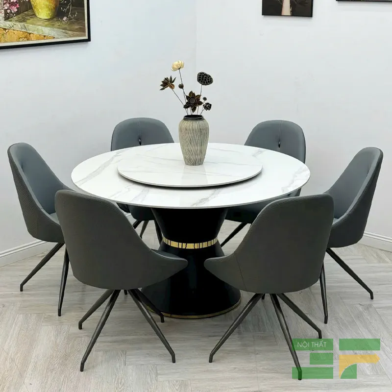 Bộ bàn ăn 6 ghế mặt đá xoay 360 - Nội Thất 3F.