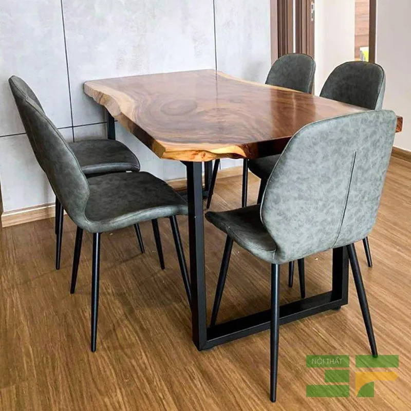 Bàn ăn gỗ nguyên tâm me tây 5 ghế - Nội Thất 3F.