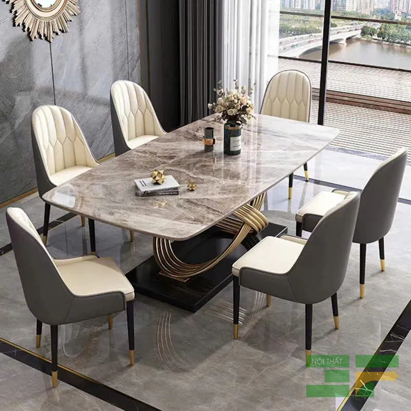 Bàn ăn mặt đá sang trọng 6 ghế - Nội Thất 3F.