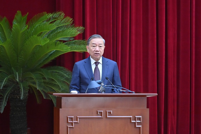 Tổng Bí thư Tô Lâm phát biểu khai mạc Hội nghị. (Ảnh: ĐĂNG KHOA)
