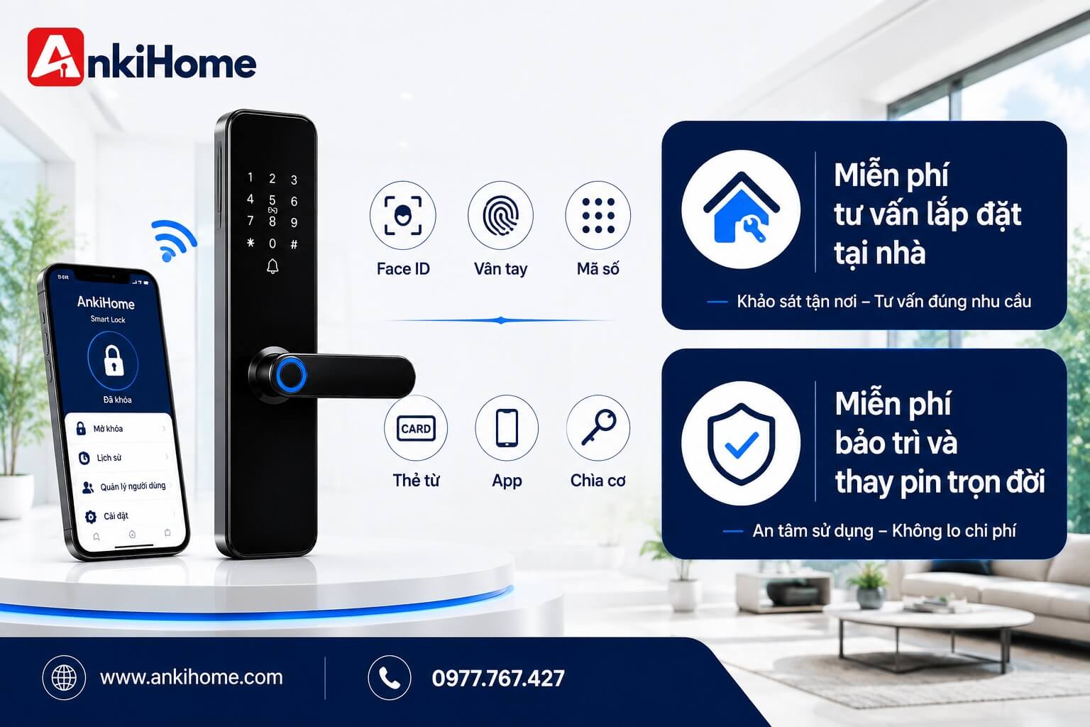 AnkiHome cung cấp khóa cửa điện tử chính hãng từ nhiều thương hiệu uy tín, kèm chính sách bảo hành và giấy tờ nguồn gốc theo từng sản phẩm.