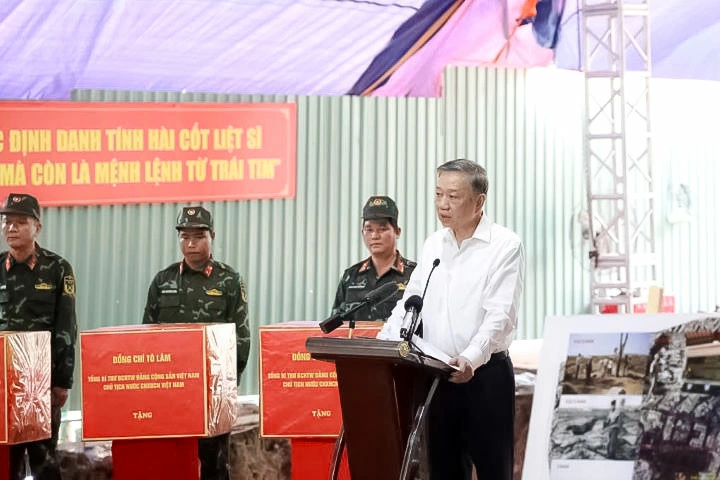 Tổng Bí thư, Chủ tịch nước Tô Lâm phát biểu tại Công viên Lê Thị Riêng. Ảnh: Mạnh Linh/Báo Tin tức và Dân tộc