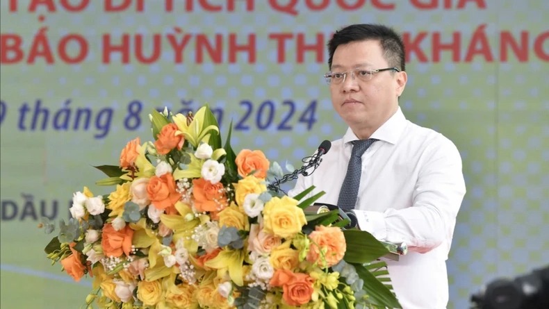 Đồng chí Lê Quốc Minh, Ủy viên Trung ương Đảng, Phó Trưởng Ban Tuyên giáo Trung ương, Tổng Biên tập Báo Nhân Dân, Chủ tịch Hội Nhà báo Việt Nam phát biểu tại buổi Lễ.

