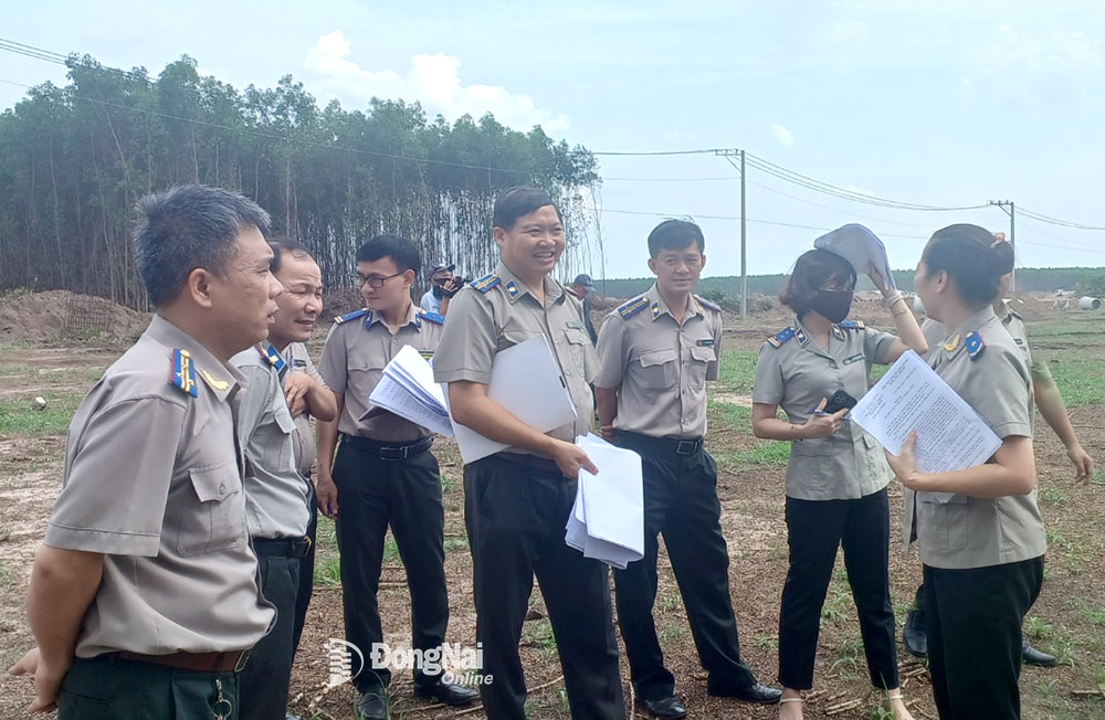 Đoàn công tác của Tổng cục Thi hành án dân sự đi kiểm tra thực địa tại huyện Long Thành đối với vụ án liên quan Công ty CP Địa ốc Alibaba. Ảnh: A.Nhơn